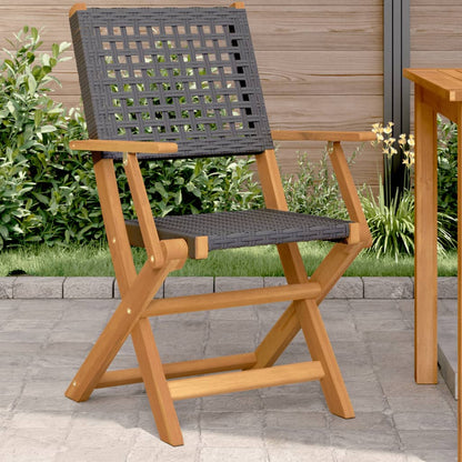 Gartenstühle 2 Stk. Schwarz Massivholz Akazie und Poly Rattan