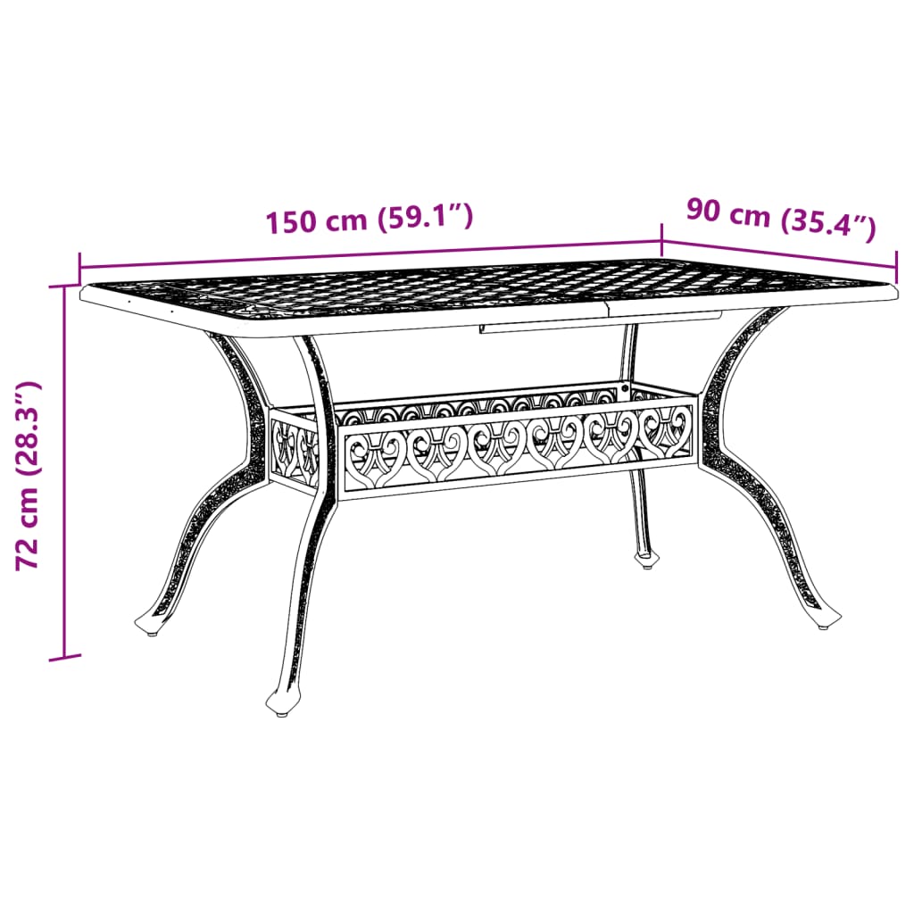 Gartentisch Weiß 150x90x72 cm Aluminiumguss