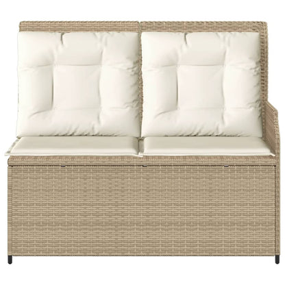 Gartenbank Verstellbar mit Kissen Beige Poly Rattan