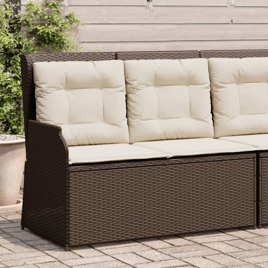 Gartenbank Verstellbar mit Kissen Braun Poly Rattan