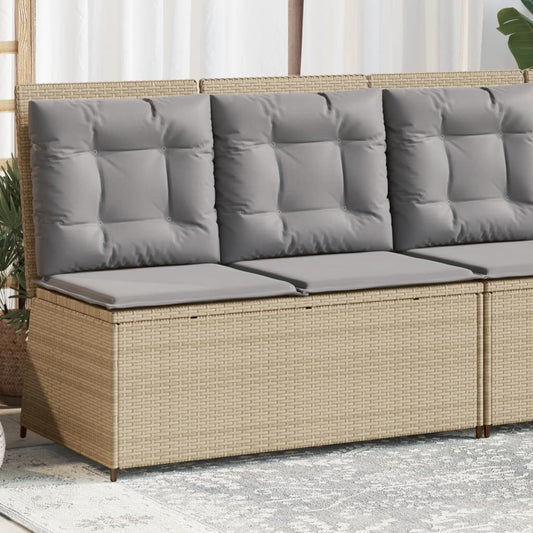 Gartenbank Verstellbar mit Kissen Beige Poly Rattan