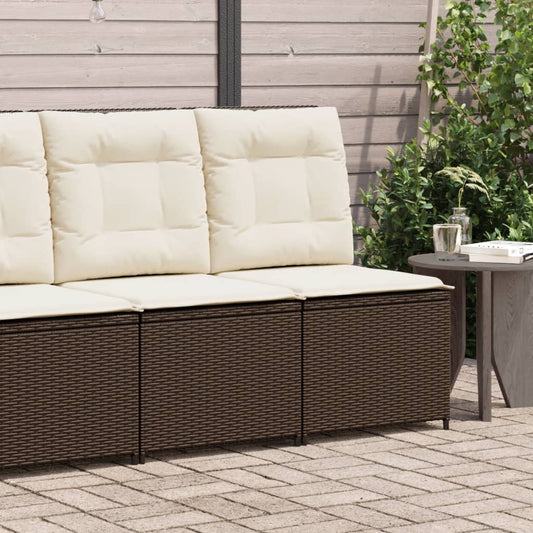 Gartensessel mit Liegefunktion und Kissen Braun Poly Rattan