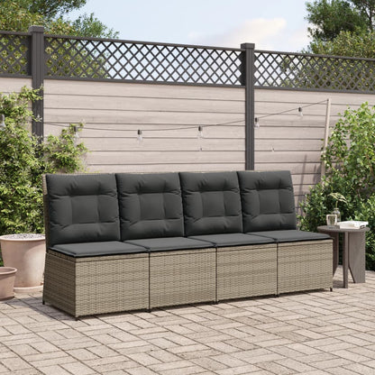 Gartensessel mit Liegefunktion und Kissen Grau Poly Rattan