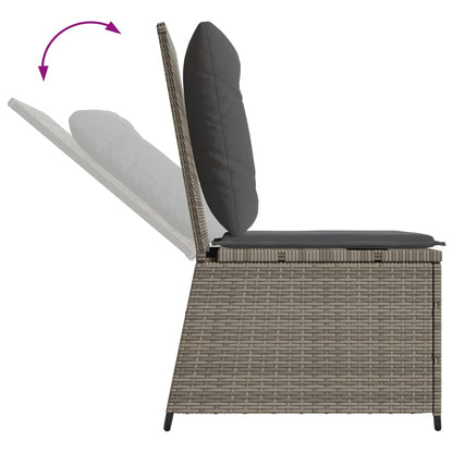 Gartensessel mit Liegefunktion und Kissen Grau Poly Rattan