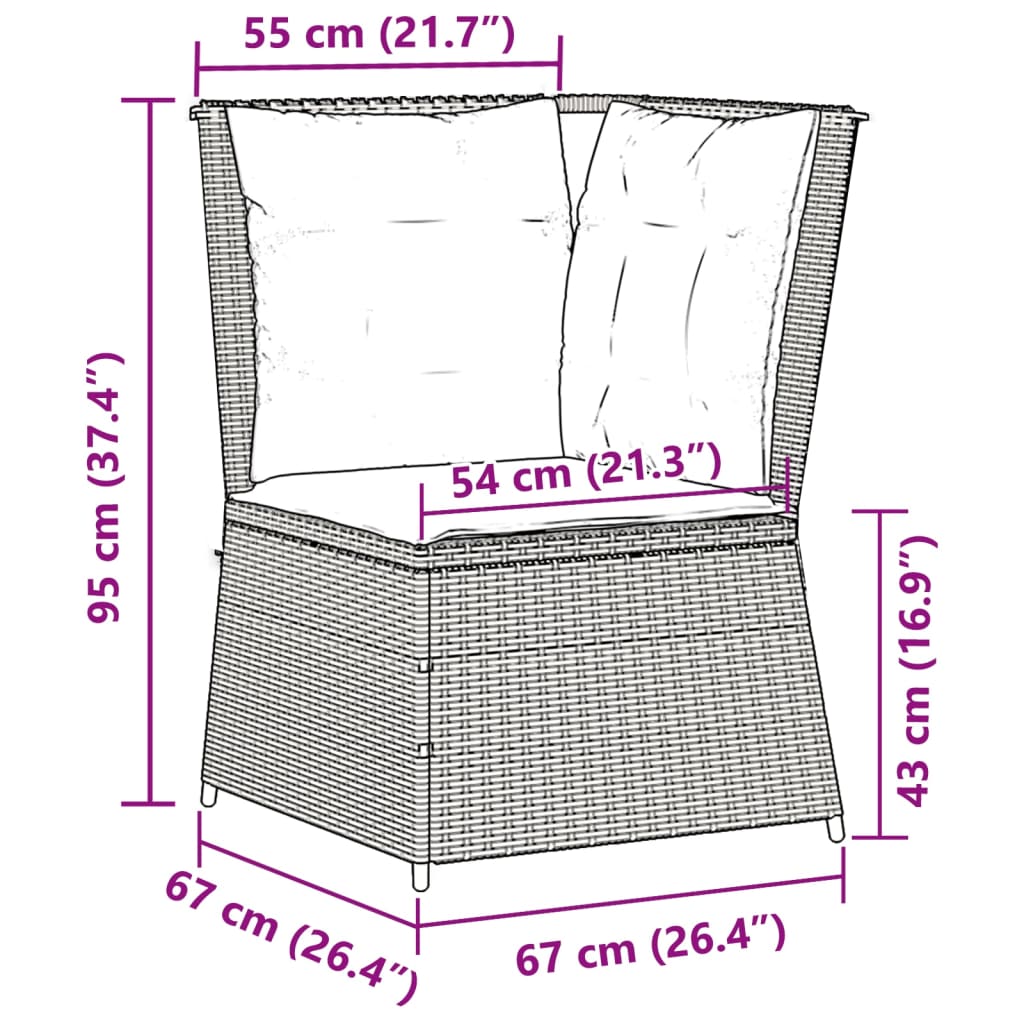 Garten-Ecksofa mit Kissen Braun Poly Rattan