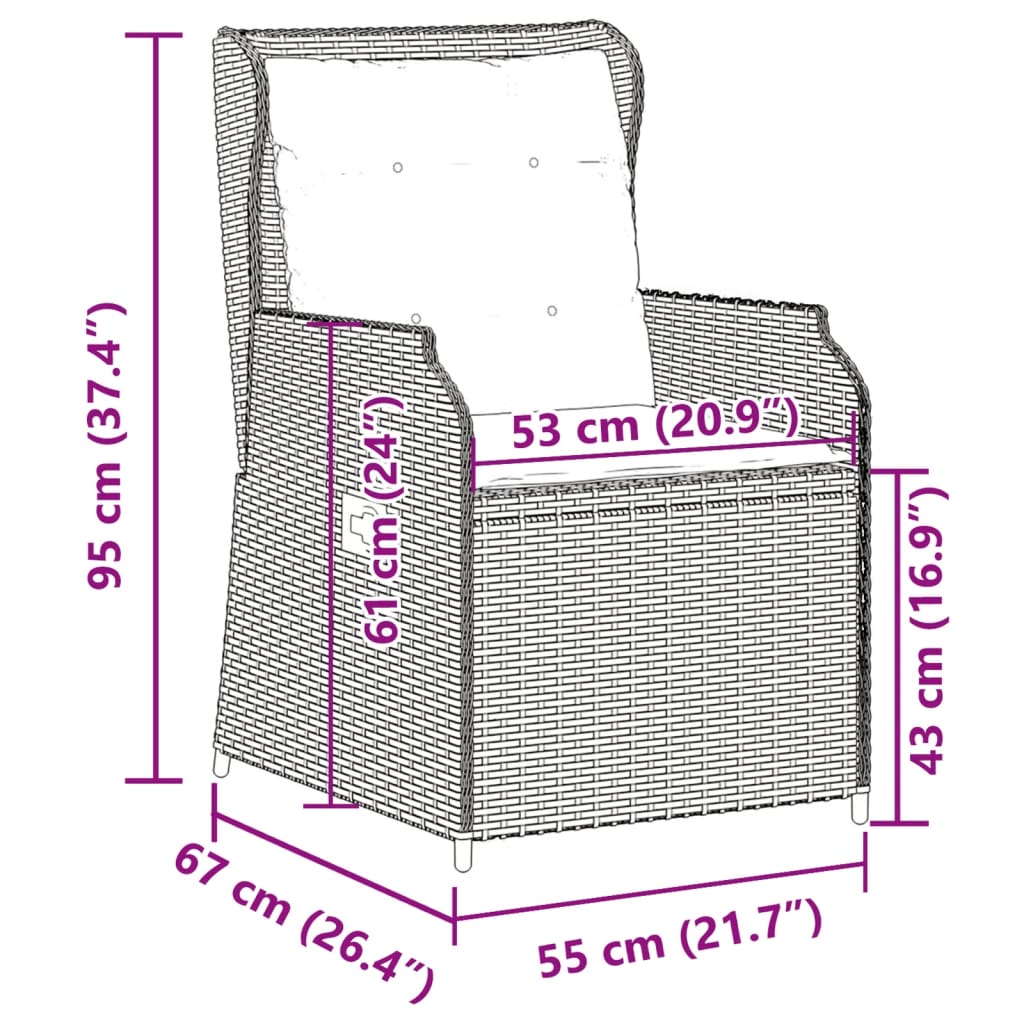 Gartensessel mit Kissen 2 Stk. Verstellbar Braun Poly Rattan