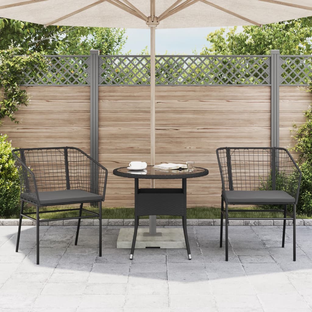 Gartenstühle 2 Stk. mit Kissen Schwarz Poly Rattan