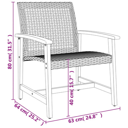 Gartenstühle 2 Stk. Schwarz Poly Rattan und Akazienholz