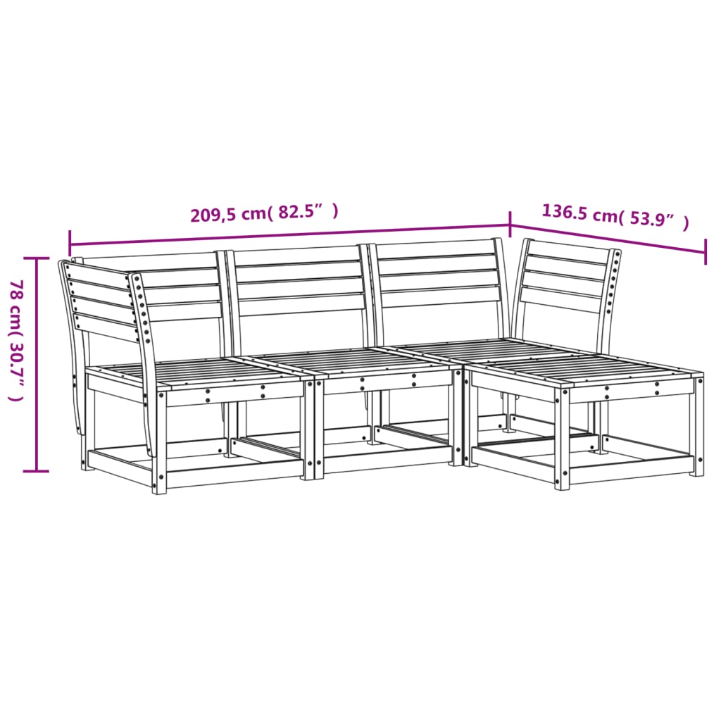 4-tlg. Garten-Lounge-Set Massivholz Kiefer