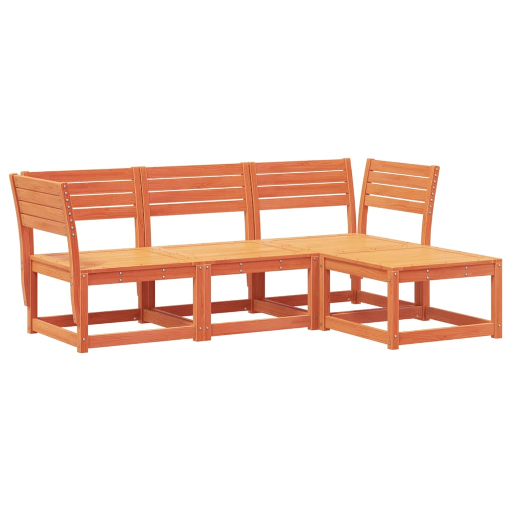 4-tlg. Garten-Lounge-Set Wachsbraun Massivholz Kiefer