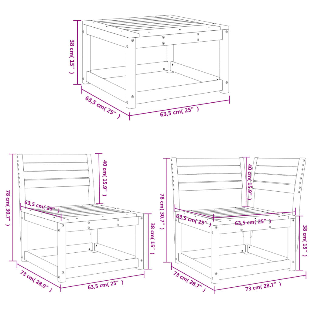 4-tlg. Garten-Lounge-Set Wachsbraun Massivholz Kiefer