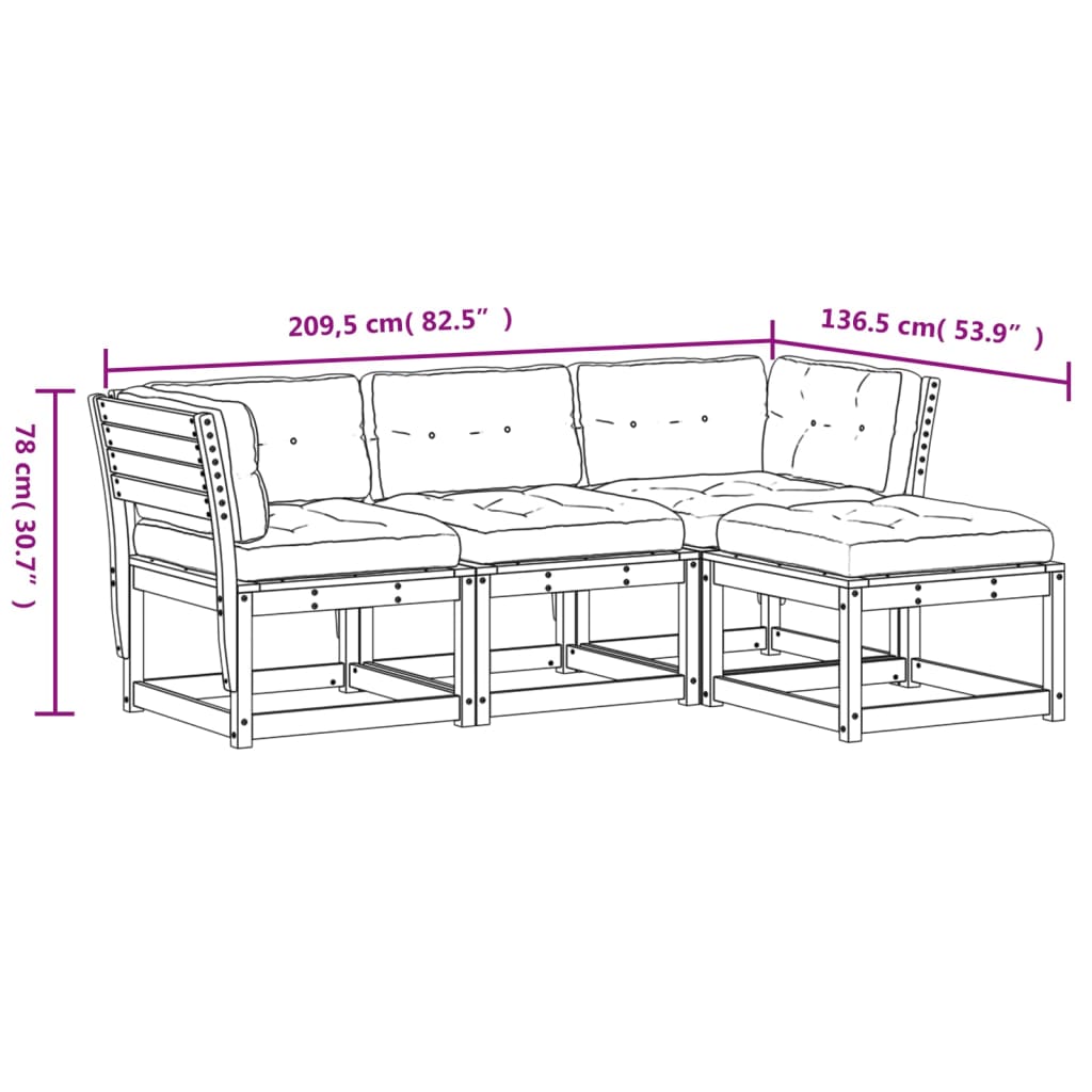 4-tlg. Garten-Lounge-Set mit Kissen Massivholz Kiefer