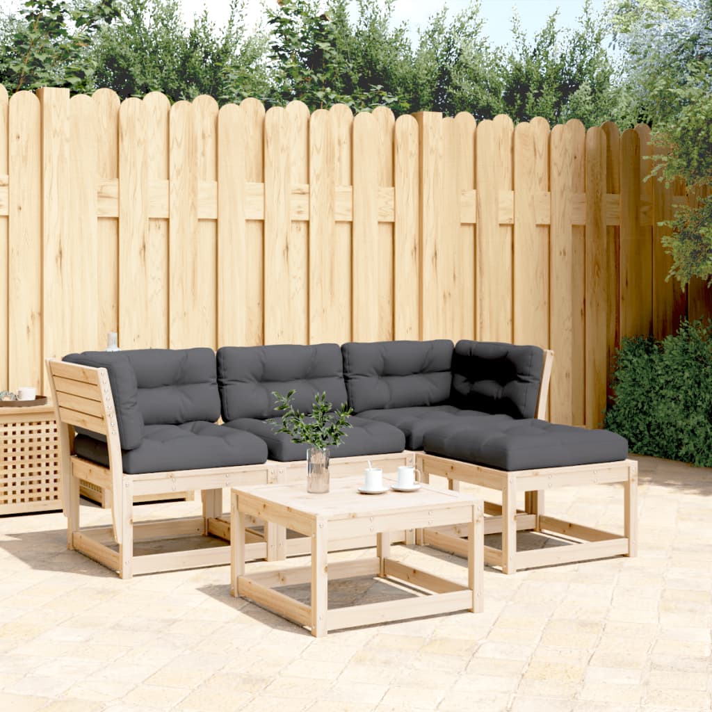 4-tlg. Garten-Lounge-Set mit Kissen Massivholz Kiefer