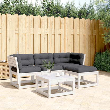 4-tlg. Garten-Lounge-Set mit Kissen Weiß Massivholz Kiefer