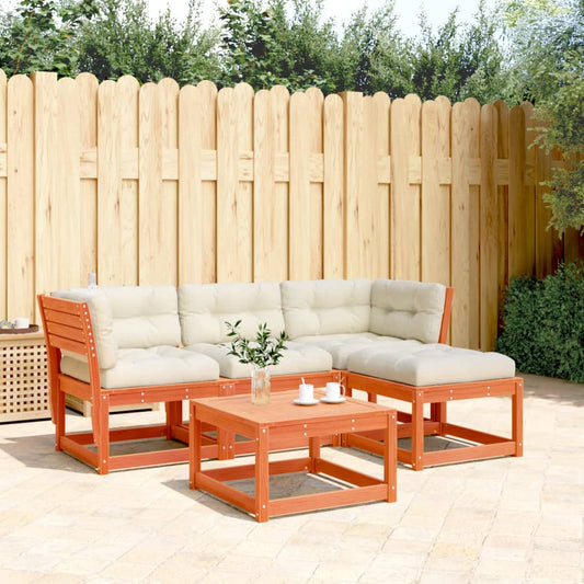 4tlg. Garten-Lounge-Set mit Kissen Wachsbraun Massivholz Kiefer