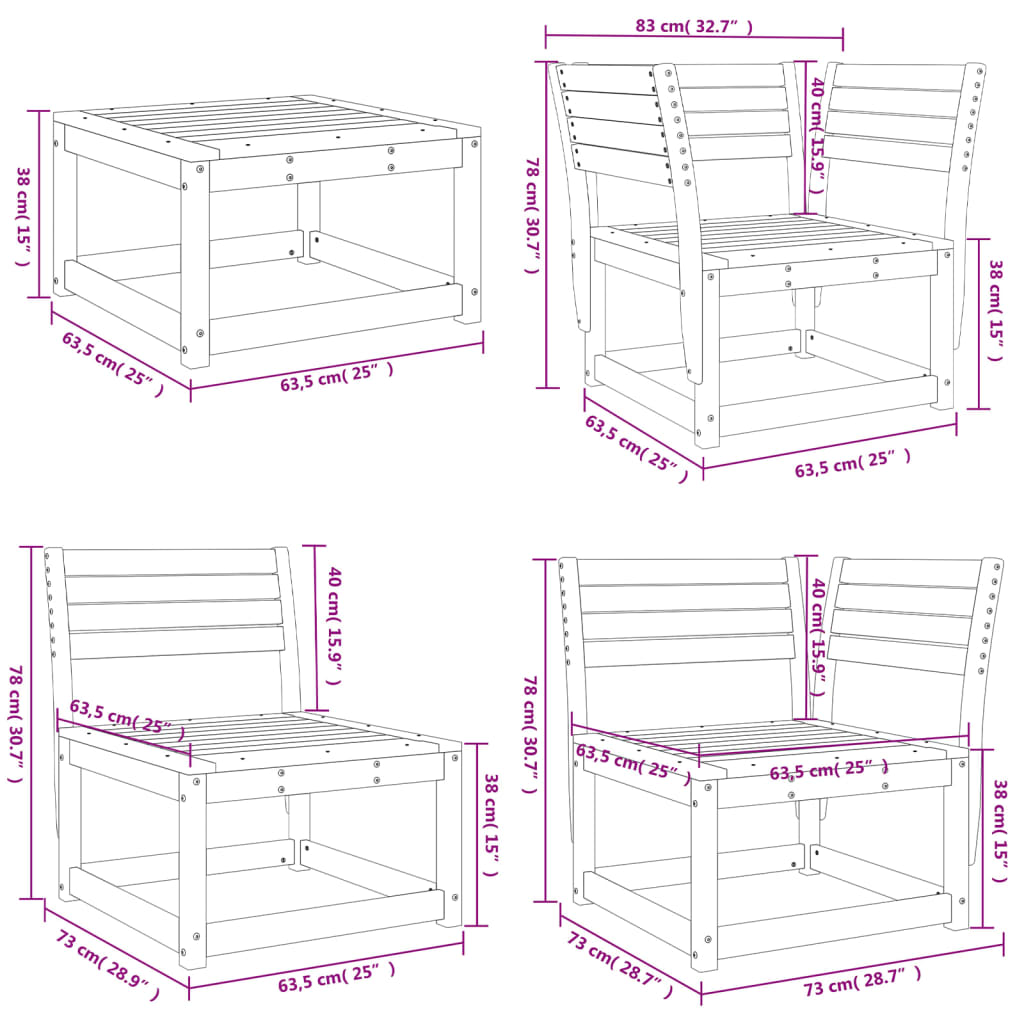 5-tlg. Garten-Lounge-Set Wachsbraun Massivholz Kiefer