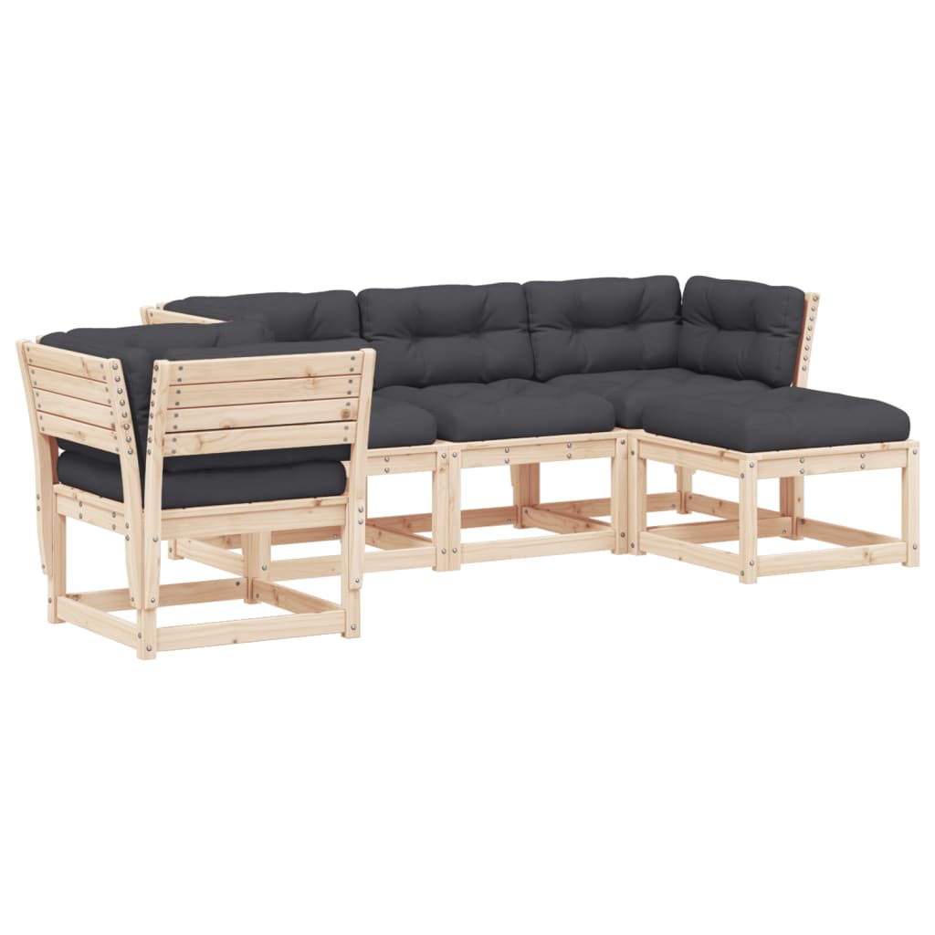 5-tlg. Garten-Lounge-Set mit Kissen Massivholz Kiefer