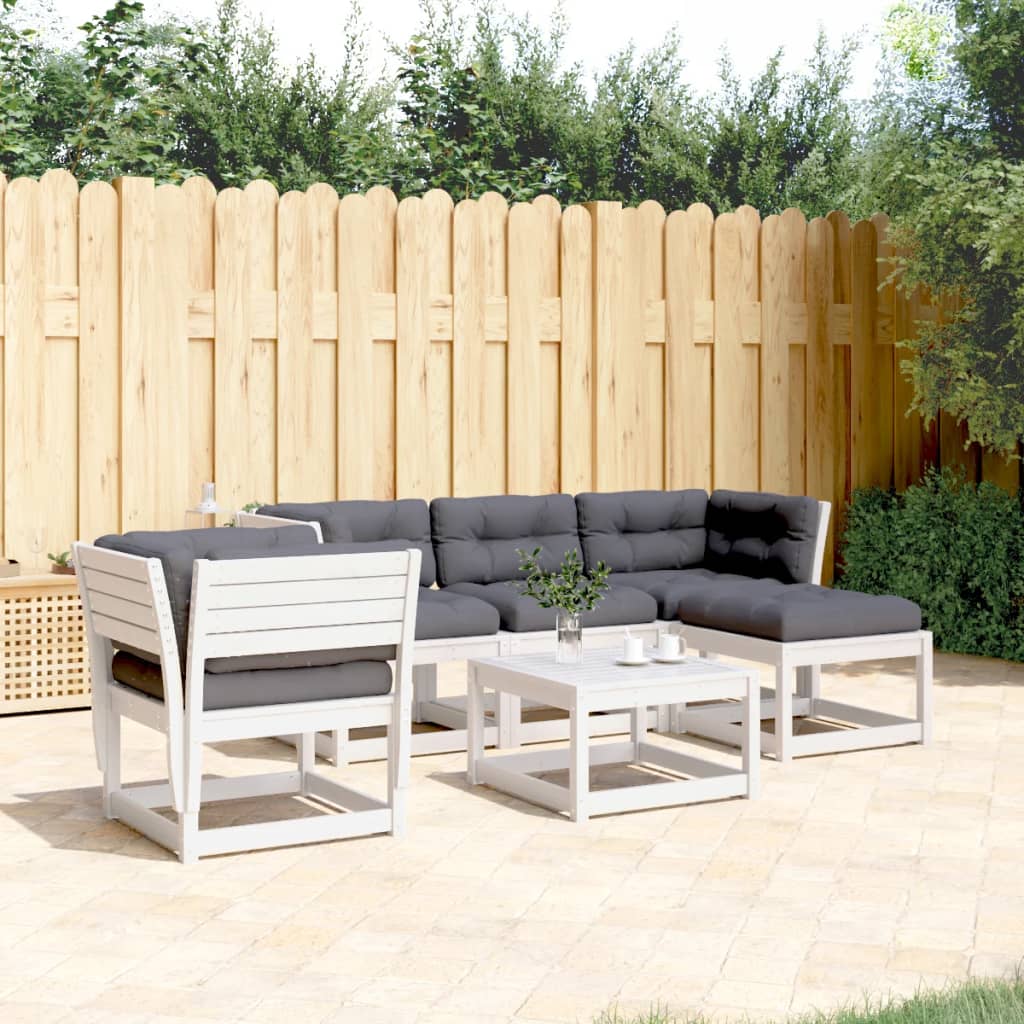 5-tlg. Garten-Lounge-Set mit Kissen Weiß Massivholz Kiefer