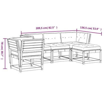 5tlg. Garten-Lounge-Set mit Kissen Wachsbraun Massivholz Kiefer