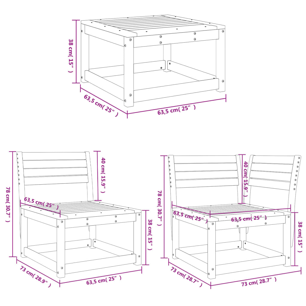 7-tlg. Garten-Lounge-Set Massivholz Kiefer