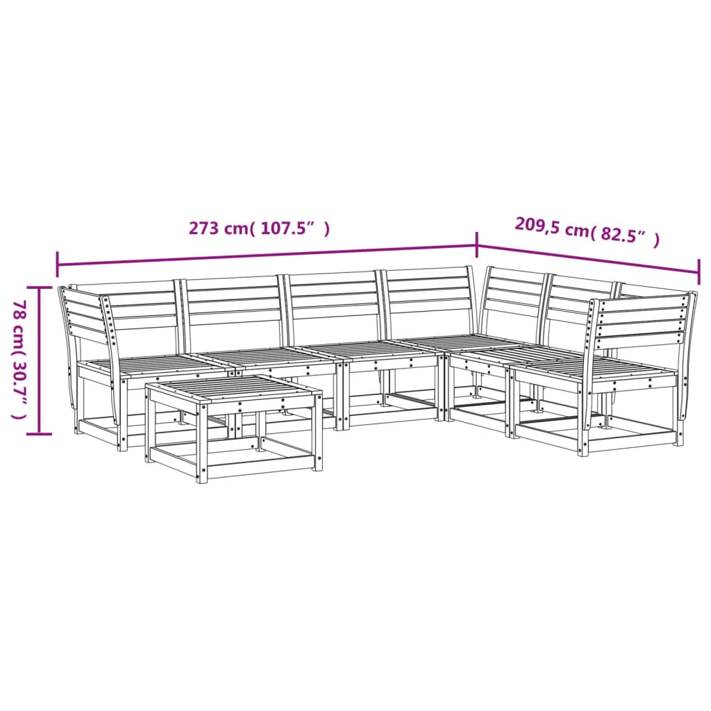 7-tlg. Garten-Lounge-Set Wachsbraun Massivholz Kiefer