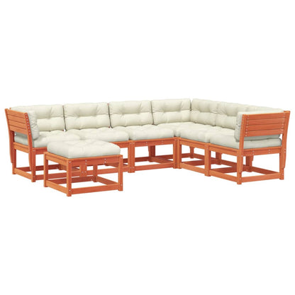 7tlg Garten-Lounge-Set mit Kissen Wachsbraun Massivholz Kiefer