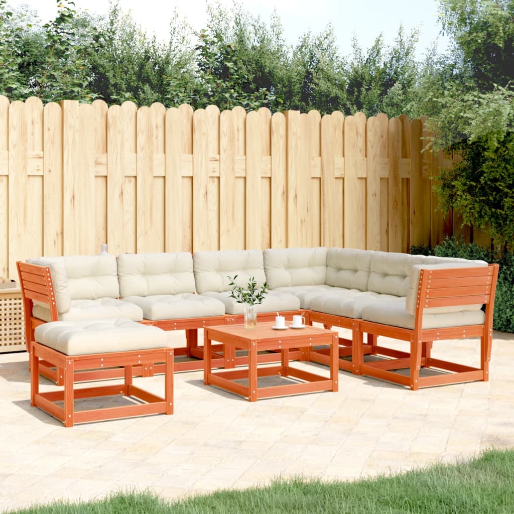 7tlg Garten-Lounge-Set mit Kissen Wachsbraun Massivholz Kiefer