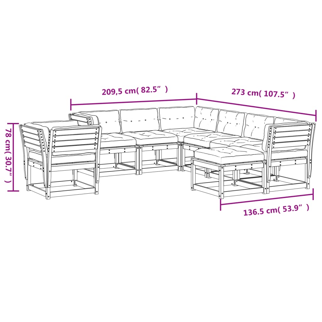 8-tlg. Garten-Lounge-Set mit Kissen Massivholz Kiefer