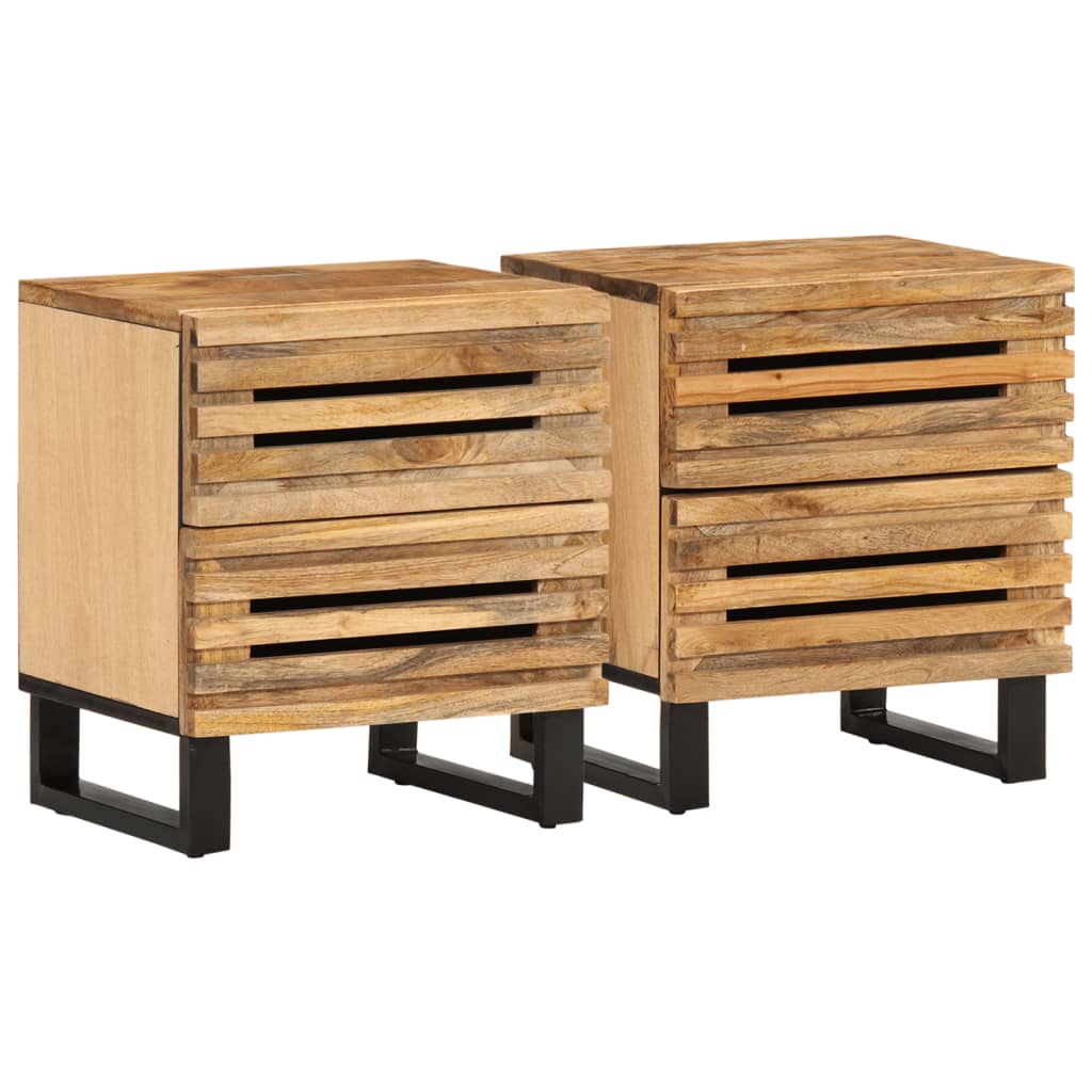 Nachttische 2 Stk. 40x34x46 cm Raues Mangoholz