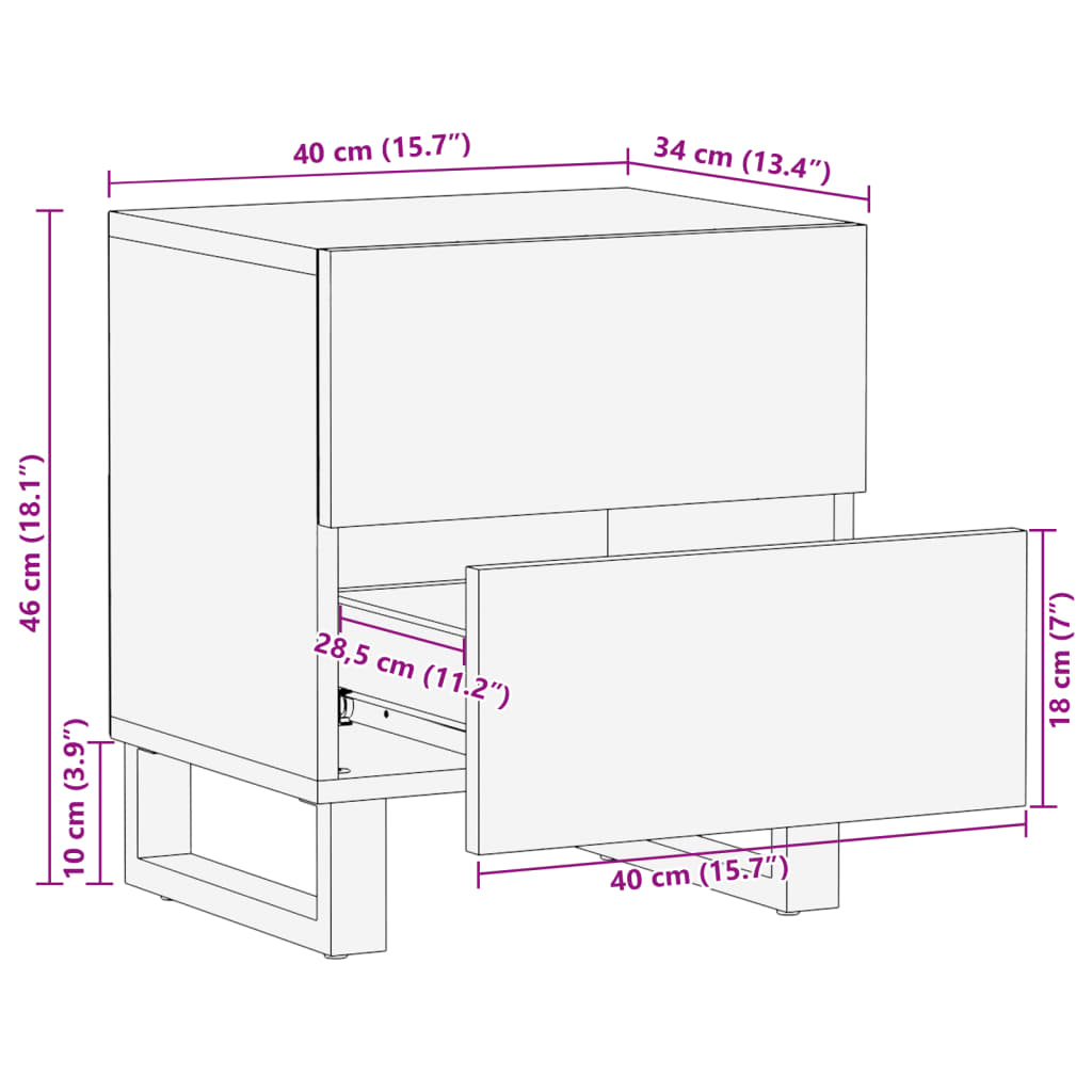 Nachttische 2 Stk. 40x34x46 cm Massivholz Akazie