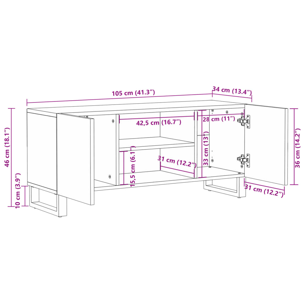 TV-Schrank Braun 105x34x46 cm Massivholz Mango