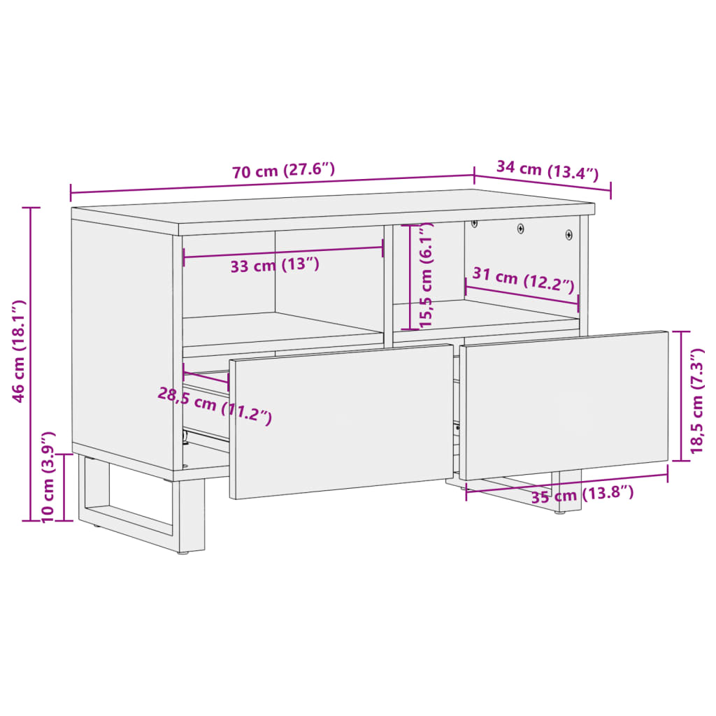 TV-Schrank Weiß 70x34x46 cm Massivholz Mango