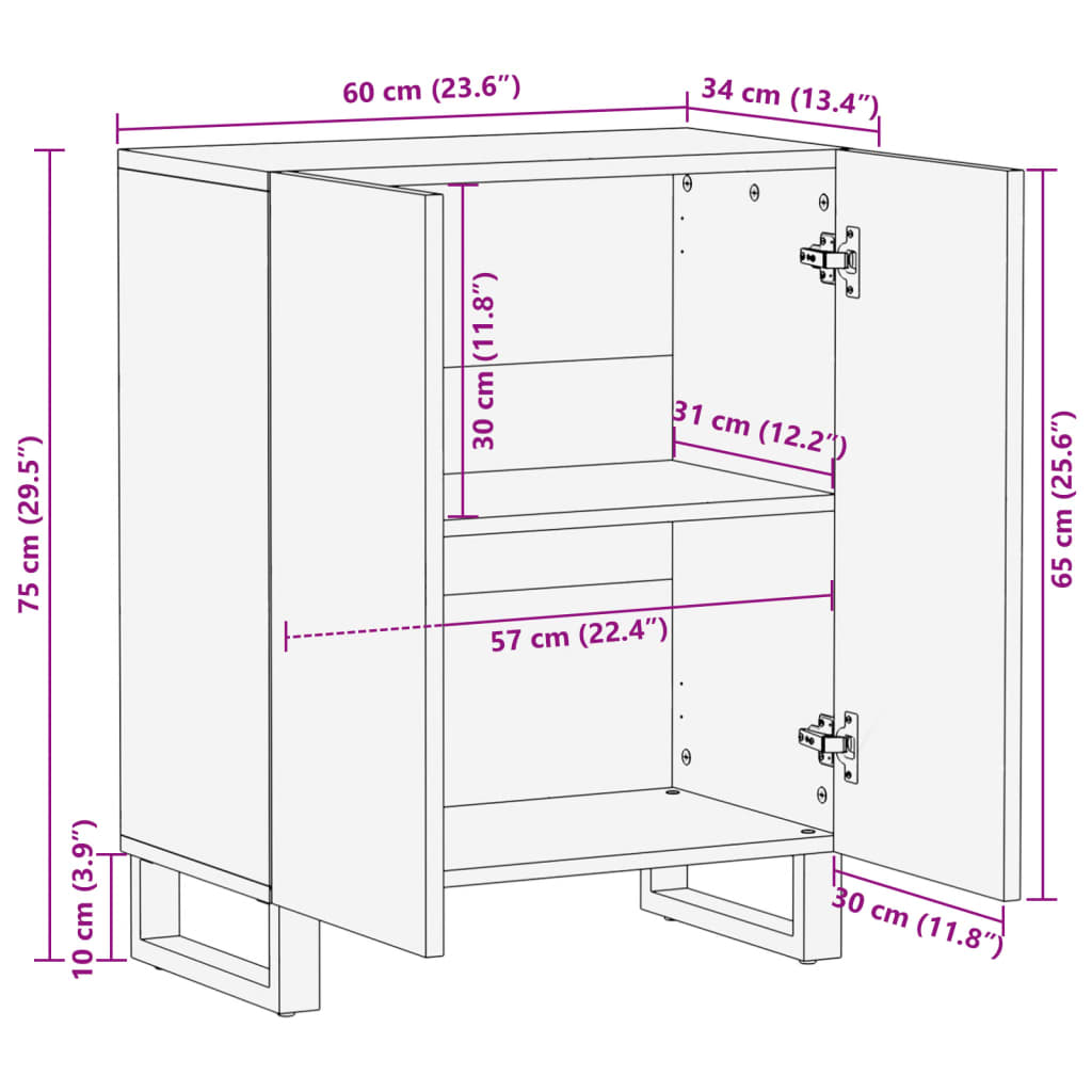 Sideboard Braun 60x34x75 cm Massivholz Mango