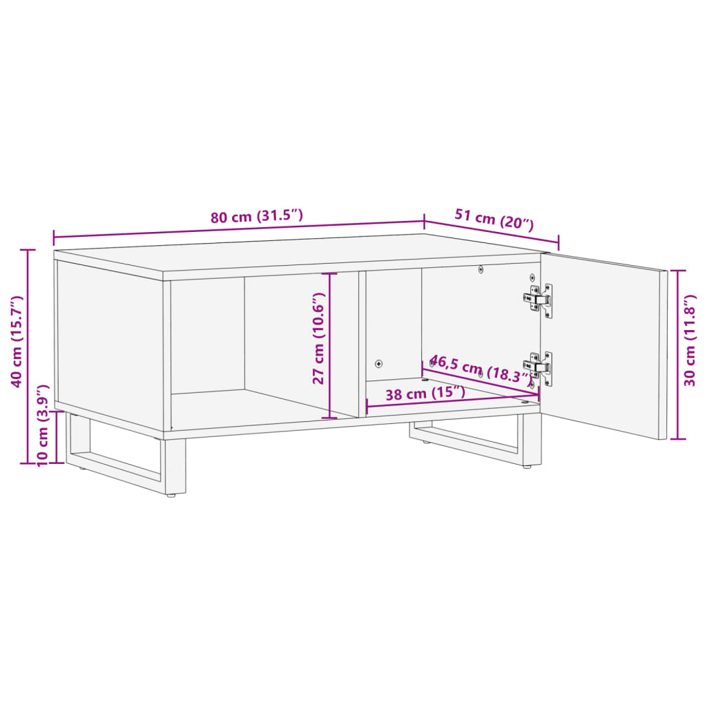 Couchtisch 80x51x40 cm Raues Massives Mangoholz