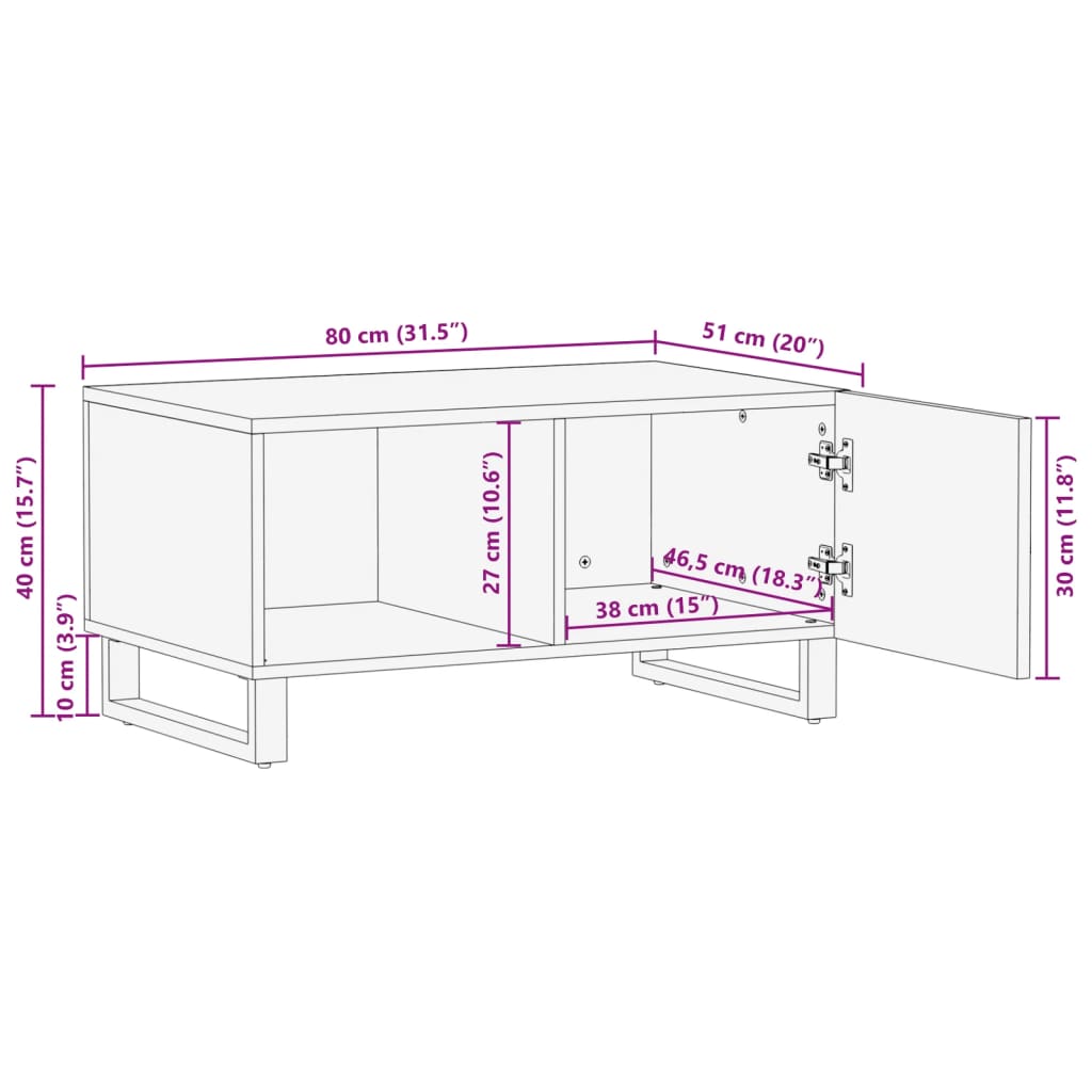 Couchtisch Braun 80x51x40 cm Massivholz Mango