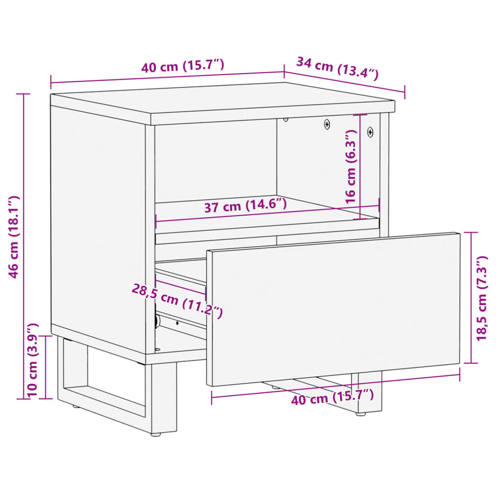 Nachttische 2 Stk. 40x34x46 cm Massivholz Mango