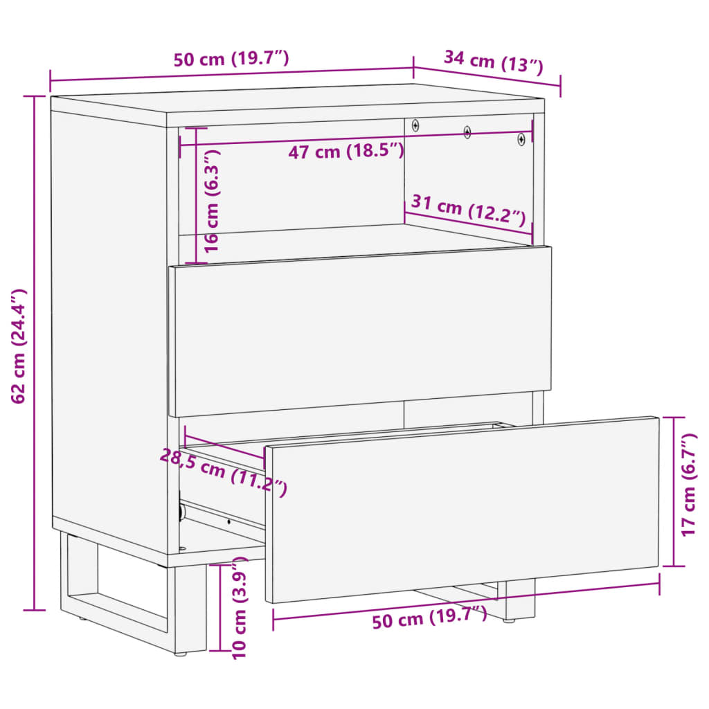 Nachttisch 50x34x62 cm Massivholz Mango