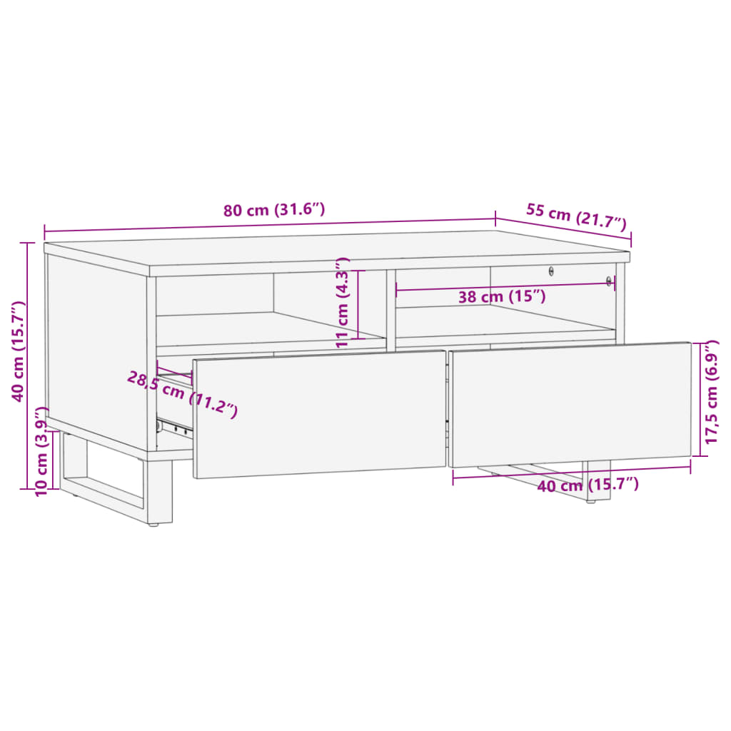 Couchtisch 80x55x40 cm Raues Massivholz Mango