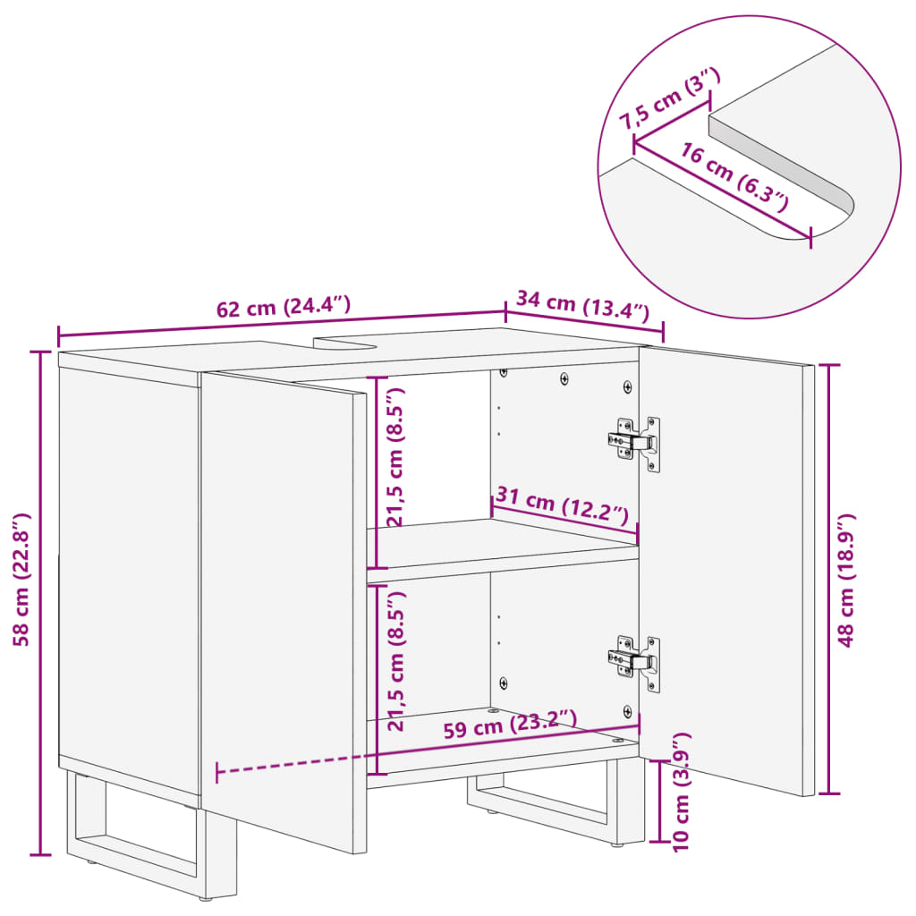 Waschbeckenunterschrank 62x34x58 cm Massivholz Akazie