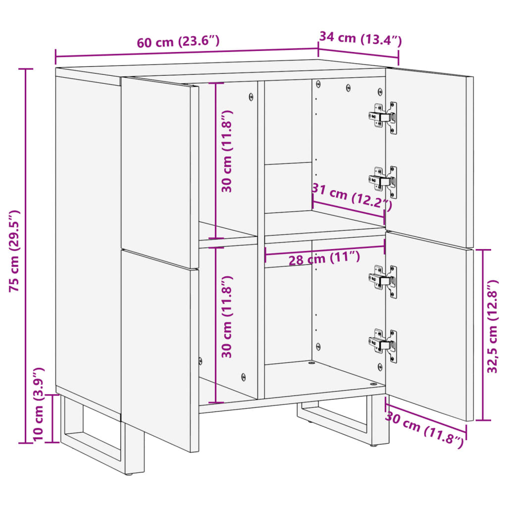 Sideboard Braun 60x34x75 cm Massivholz Mango