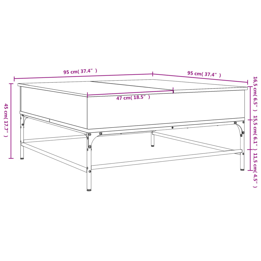 Couchtisch Sonoma-Eiche 95x95x45 cm Holzwerkstoff und Metall