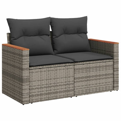 10-tlg. Garten-Sofagarnitur mit Kissen Grau Poly Rattan