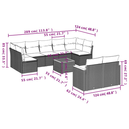 10-tlg. Garten-Sofagarnitur mit Kissen Schwarz Poly Rattan