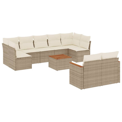 10-tlg. Garten-Sofagarnitur mit Kissen Beige Poly Rattan