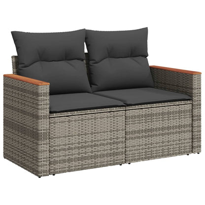 10-tlg. Garten-Sofagarnitur mit Kissen Grau Poly Rattan