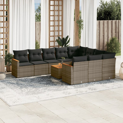 11-tlg. Garten-Sofagarnitur mit Kissen Grau Poly Rattan