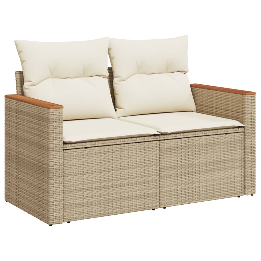 11-tlg. Garten-Sofagarnitur mit Kissen Beige Poly Rattan