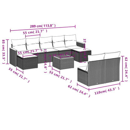 10-tlg. Garten-Sofagarnitur mit Kissen Schwarz Poly Rattan