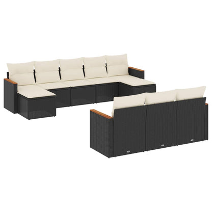 10-tlg. Garten-Sofagarnitur mit Kissen Schwarz Poly Rattan