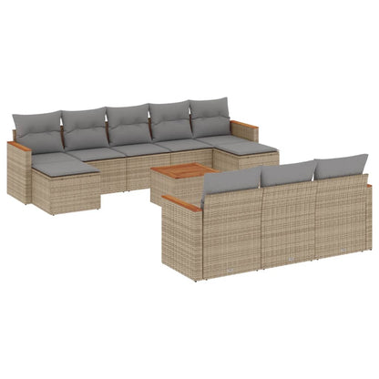 11-tlg. Garten-Sofagarnitur mit Kissen Beige Poly Rattan